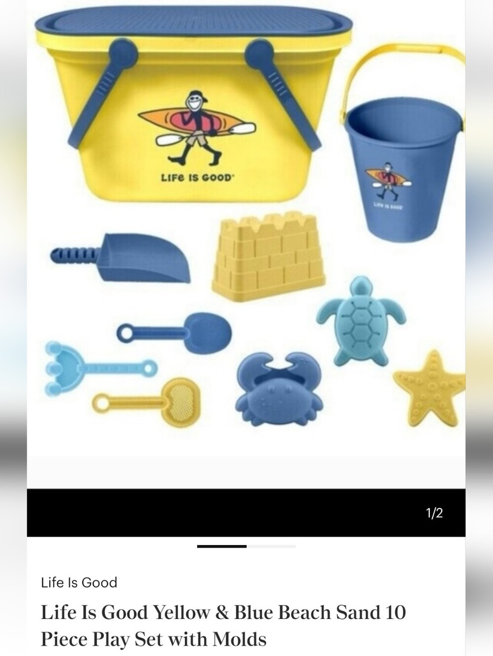 Life Is Good Beach Bucket With Sand Tools - Picture 2 of 4
